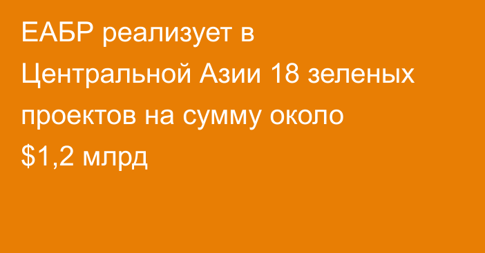 ЕАБР реализует в Центральной Азии 18 зеленых проектов на сумму около $1,2 млрд