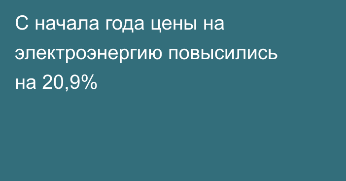 С начала года цены на электроэнергию повысились на 20,9%