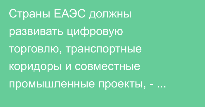 Страны ЕАЭС должны развивать цифровую торговлю, транспортные коридоры и совместные промышленные проекты, - премьер-министр  Армении