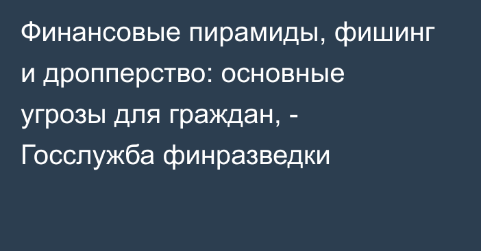 Финансовые пирамиды, фишинг и дропперство: основные угрозы для граждан, - Госслужба финразведки