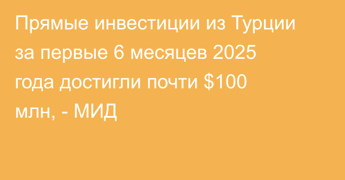 Прямые инвестиции из Турции за первые 6 месяцев 2025 года достигли почти $100 млн, - МИД 