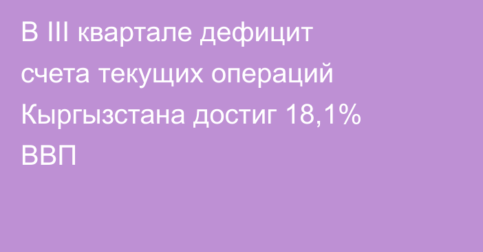 В III квартале дефицит счета текущих операций Кыргызстана достиг 18,1% ВВП