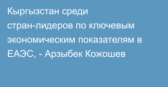 Кыргызстан среди стран-лидеров по ключевым экономическим показателям в ЕАЭС, - Арзыбек Кожошев