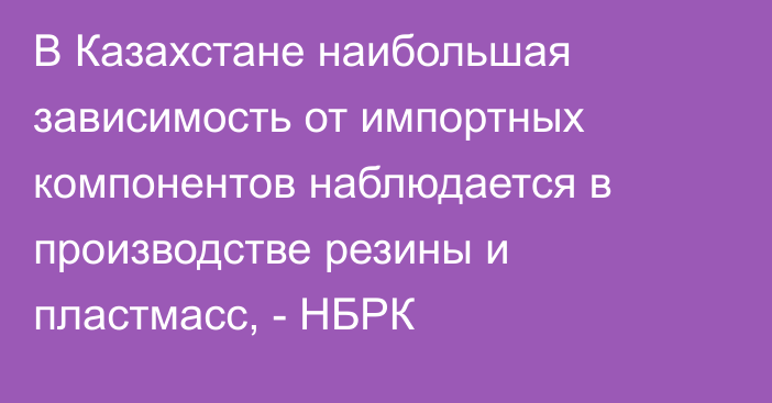 В Казахстане наибольшая зависимость от импортных компонентов наблюдается в производстве резины и пластмасс, - НБРК
