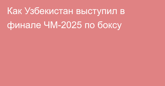 Как Узбекистан выступил в финале ЧМ-2025 по боксу