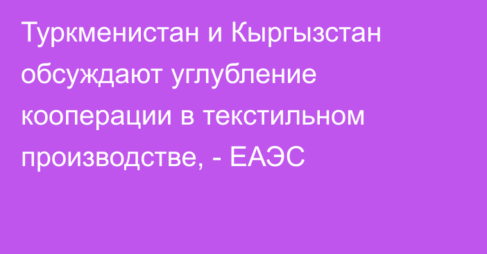 Туркменистан и Кыргызстан обсуждают углубление кооперации в текстильном производстве, - ЕАЭС