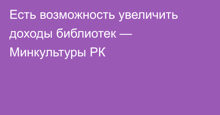 Есть возможность увеличить доходы библиотек — Минкультуры РК