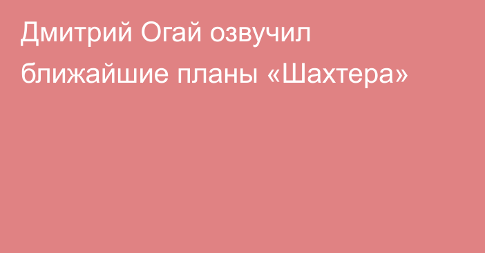 Дмитрий Огай озвучил ближайшие планы «Шахтера»