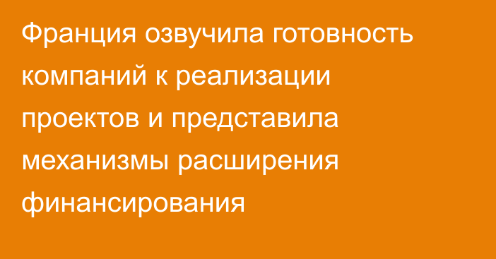 Франция озвучила готовность компаний к реализации проектов и представила механизмы расширения финансирования