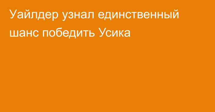 Уайлдер узнал единственный шанс победить Усика