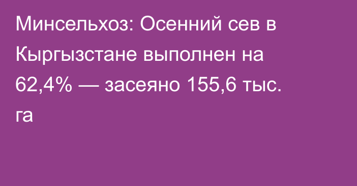 Минсельхоз: Осенний сев в Кыргызстане выполнен на 62,4% — засеяно 155,6 тыс. га