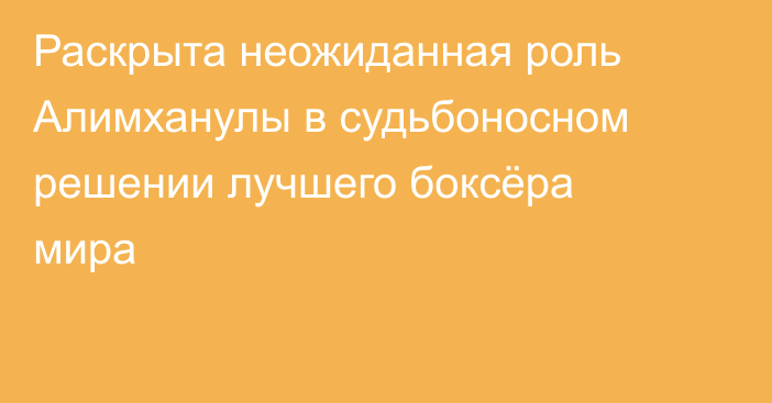 Раскрыта неожиданная роль Алимханулы в судьбоносном решении лучшего боксёра мира