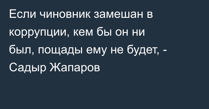 Если чиновник замешан в коррупции, кем бы он ни был, пощады ему не будет, - Садыр Жапаров