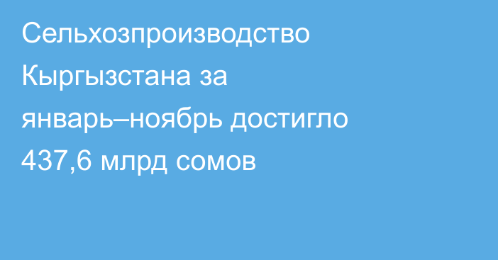 Сельхозпроизводство Кыргызстана за январь–ноябрь достигло 437,6 млрд сомов