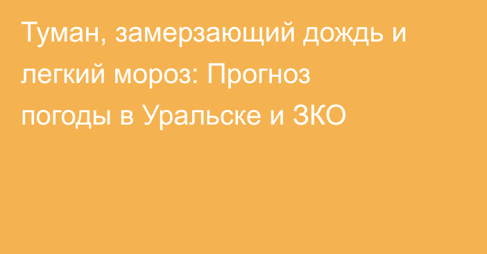 Туман, замерзающий дождь и легкий мороз: Прогноз погоды в Уральске и ЗКО
