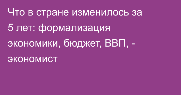 Что в стране изменилось за 5 лет: формализация экономики, бюджет, ВВП, - экономист