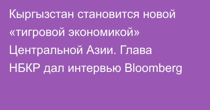Кыргызстан становится новой «тигровой экономикой» Центральной Азии. Глава НБКР дал интервью Bloomberg