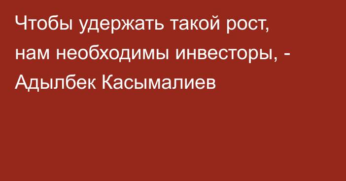 Чтобы удержать такой рост, нам необходимы инвесторы, - Адылбек Касымалиев