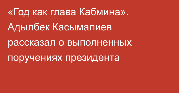 «Год как глава Кабмина». Адылбек Касымалиев рассказал о выполненных поручениях президента