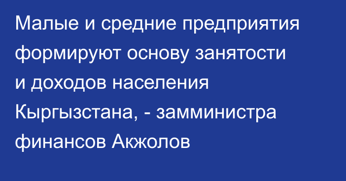 Малые и средние предприятия формируют основу занятости и доходов населения Кыргызстана, - замминистра финансов Акжолов