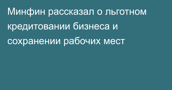 Минфин рассказал о льготном кредитовании бизнеса и сохранении рабочих мест