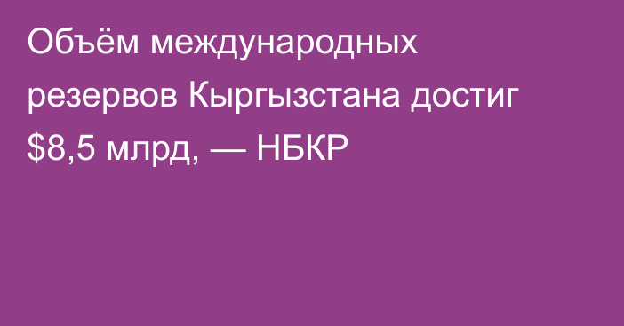 Объём международных резервов Кыргызстана достиг $8,5 млрд, — НБКР