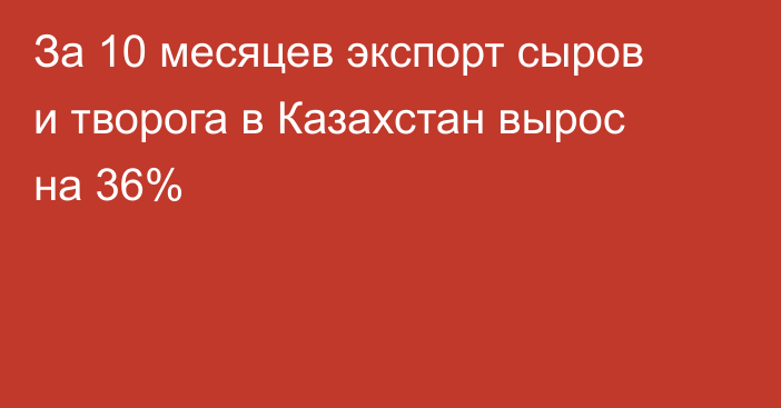 За 10 месяцев экспорт сыров и творога в Казахстан вырос на 36%