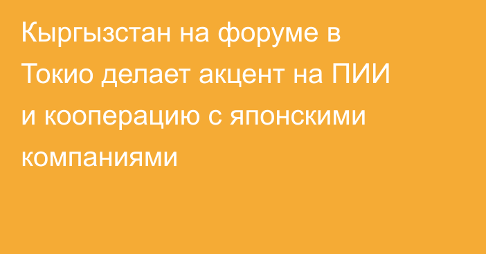 Кыргызстан на форуме в Токио делает акцент на ПИИ и кооперацию с японскими компаниями