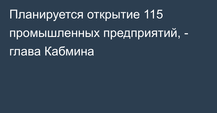Планируется открытие 115 промышленных предприятий, - глава Кабмина