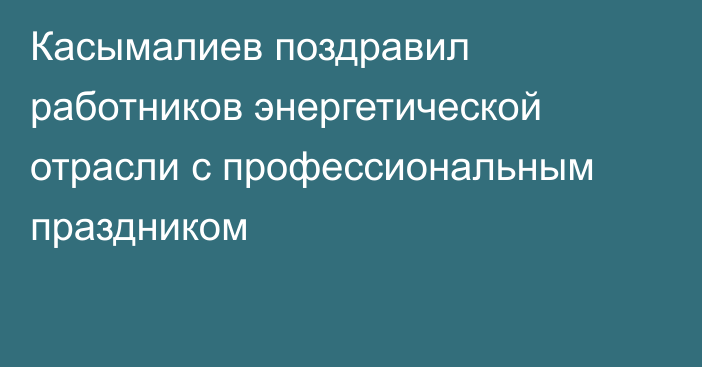 Касымалиев поздравил работников энергетической отрасли с профессиональным праздником