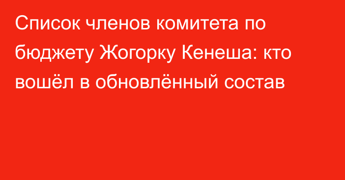 Список членов комитета по бюджету Жогорку Кенеша: кто вошёл в обновлённый состав