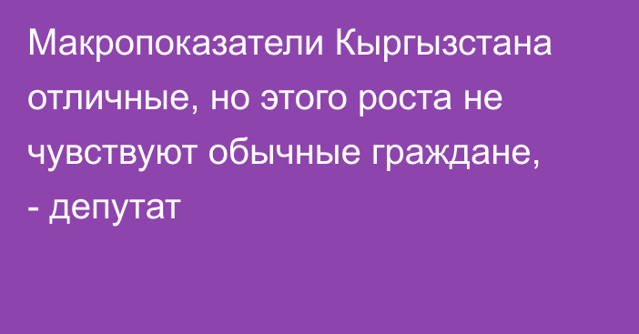 Макропоказатели Кыргызстана отличные, но этого роста не чувствуют обычные граждане, - депутат