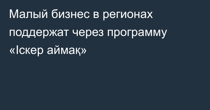 Малый бизнес в регионах поддержат через программу «Іскер аймақ»