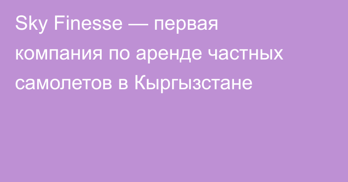Sky Finesse — первая компания по аренде частных самолетов в Кыргызстане
