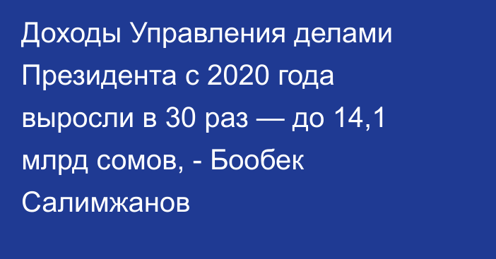 Доходы Управления делами Президента с 2020 года выросли в 30 раз — до 14,1 млрд сомов, - Бообек Салимжанов