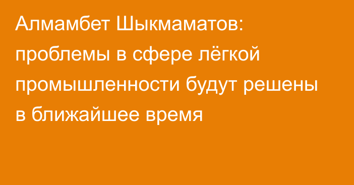 Алмамбет Шыкмаматов: проблемы в сфере лёгкой промышленности будут решены в ближайшее время
