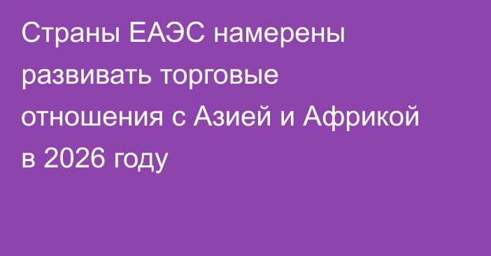 Страны ЕАЭС намерены развивать торговые отношения с Азией и Африкой в 2026 году