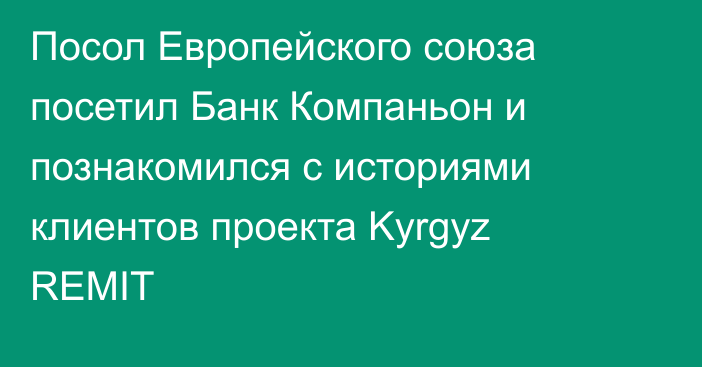 Посол Европейского союза посетил Банк Компаньон и познакомился с историями клиентов проекта Kyrgyz REMIT