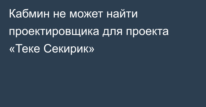 Кабмин не может найти проектировщика для проекта «Теке Секирик»