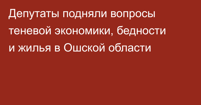 Депутаты подняли вопросы теневой экономики, бедности и жилья в Ошской области