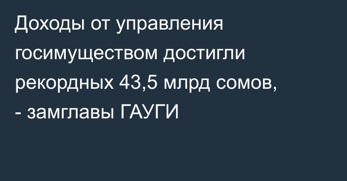 Доходы от управления госимуществом достигли рекордных 43,5 млрд сомов, - замглавы ГАУГИ