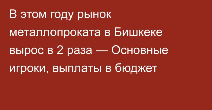 В этом году рынок металлопроката в Бишкеке вырос в 2 раза — Основные игроки, выплаты в бюджет