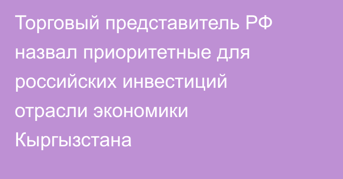 Торговый представитель РФ назвал приоритетные для российских инвестиций отрасли экономики Кыргызстана