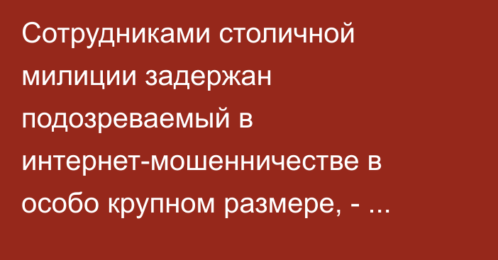 Сотрудниками столичной милиции задержан подозреваемый в интернет-мошенничестве в особо крупном размере, - ГУВД Бишкека