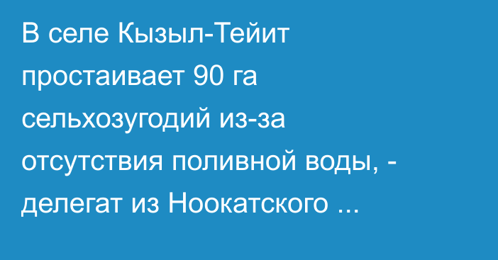 В селе Кызыл-Тейит простаивает 90 га сельхозугодий из-за отсутствия поливной воды, - делегат из Ноокатского района