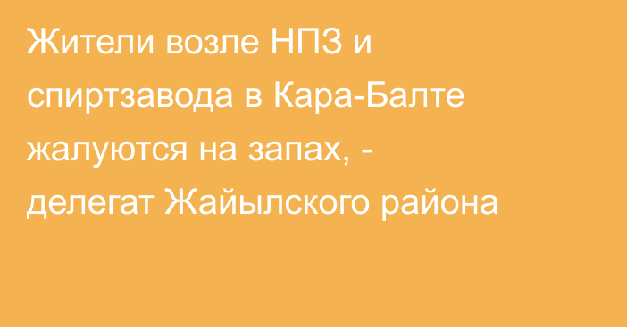 Жители возле НПЗ и спиртзавода в Кара-Балте жалуются на запах, - делегат Жайылского района