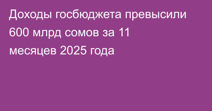 Доходы госбюджета превысили 600 млрд сомов за 11 месяцев 2025 года