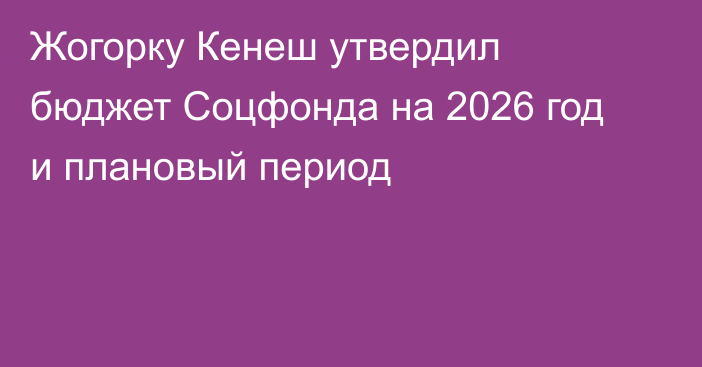 Жогорку Кенеш утвердил бюджет Соцфонда на 2026 год и плановый период