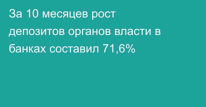 За 10 месяцев рост депозитов органов власти в банках составил 71,6%
