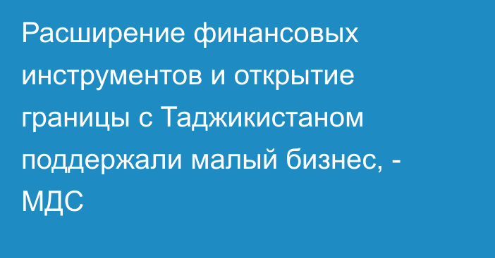 Расширение финансовых инструментов и открытие границы с Таджикистаном поддержали малый бизнес, - МДС